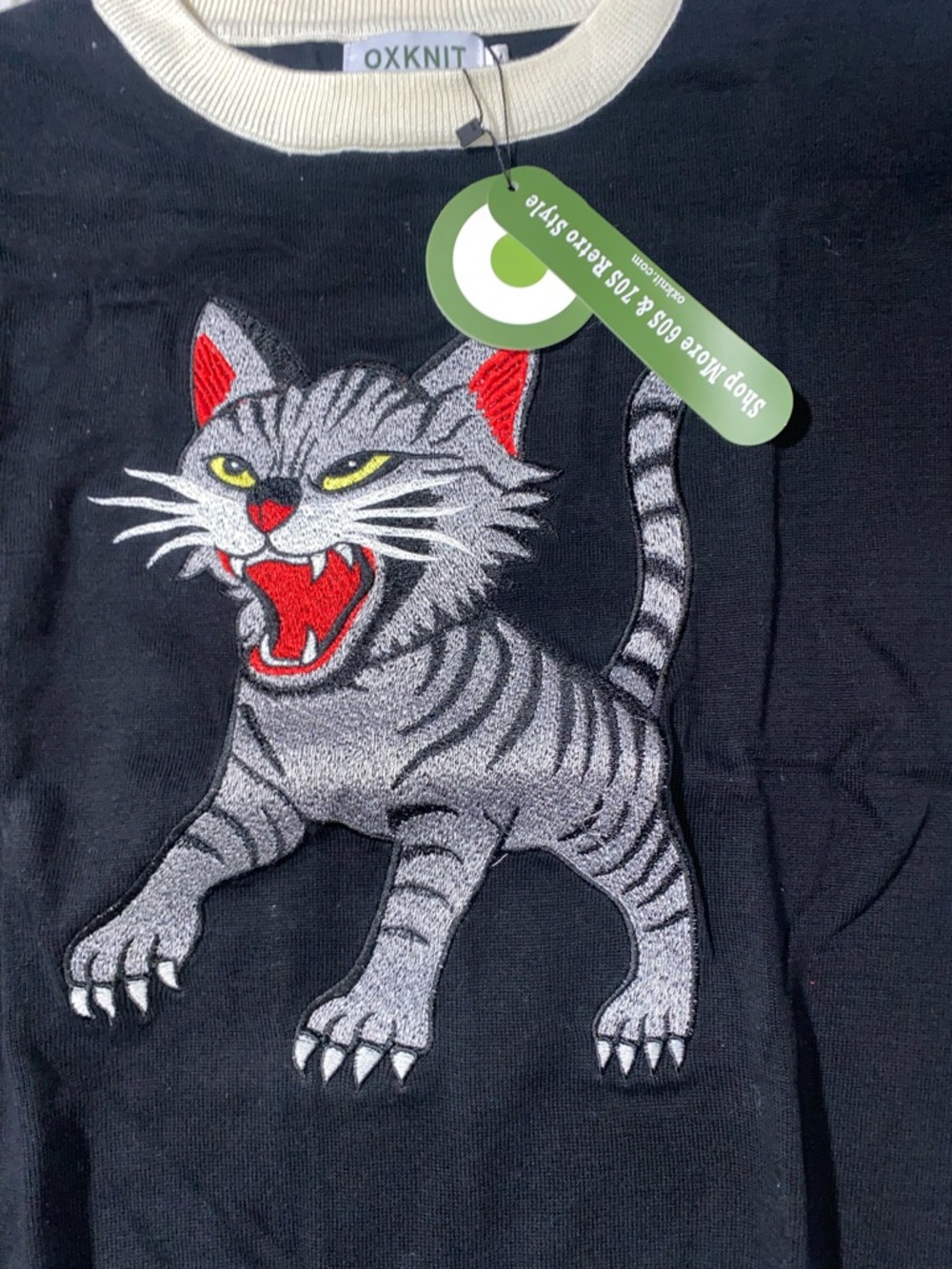 Men's Navy Short Sleeve Shirt with Embroidered Tiger - OXKNIT - Picture 2 of 6